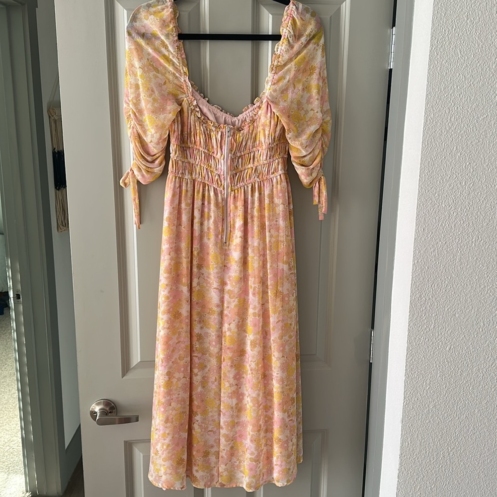 For Love and Lemons Eden Pink Floral Puff Sleeve Midi Dress - Picture 7 of 7